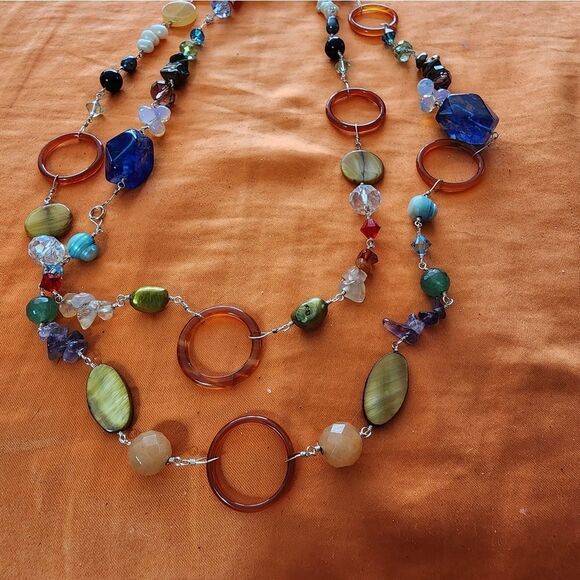 Sterling Silver with Polished Stones and amber color Rings - Picture 3 of 3